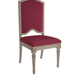 "Regency-inspired King's Chair for Blender 3D: Photorealistic white wood with detailed pink seat and tall thin frame, reminiscent of Alessandro Galli Bibiena. Perfect for royalty or elegant interiors."