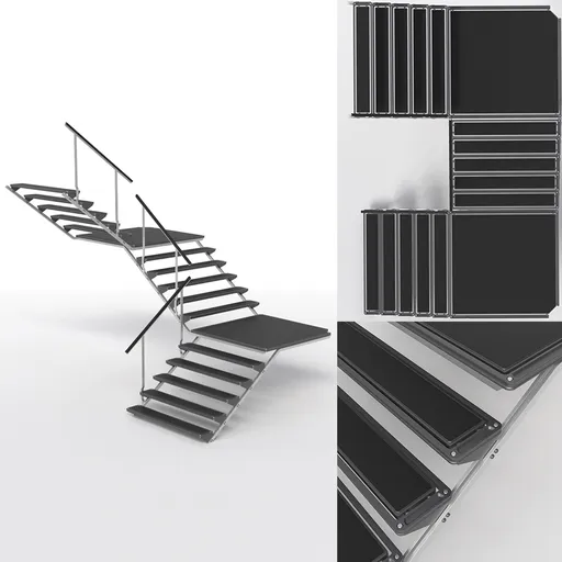 Detailed 3D model of futuristic staircase for Blender with customizable bevel modifier and basic materials.