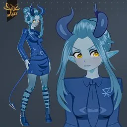 Anime Azure Demon Girl - Rigged