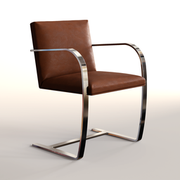 "Brno chair - a classic design by Ludwig Mies van der Rohe in 3D model format for Blender 3D. Featuring a brown leather seat and steel frame, this elegant and polished chair is perfect for modern interiors."