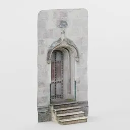 Detailed 3D model of an arched stone church entrance with textured steps for Blender.