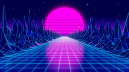 Retro Neon Wireframe Landscape