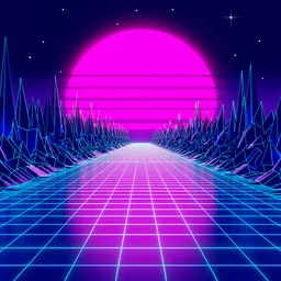 Retro Neon Wireframe Landscape