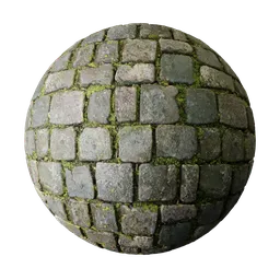 Cobblestones covered in moss