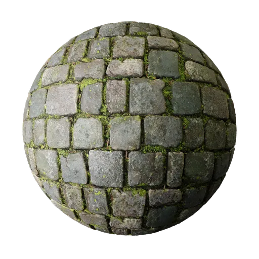 Cobblestones covered in moss