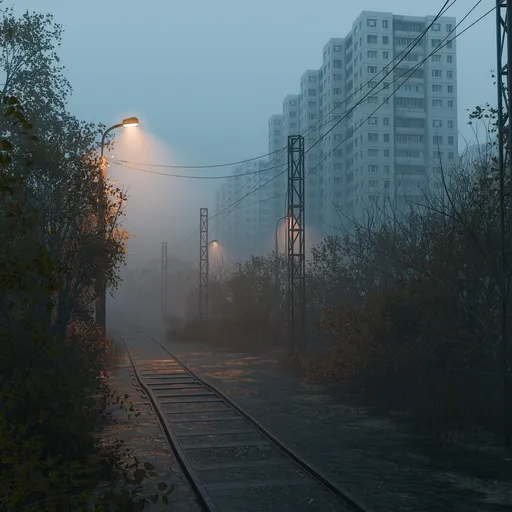 Dark Abandoned Railroad At Dawn