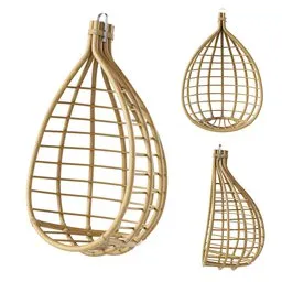 Detailed 3D rendering of a teardrop-shaped rattan hanging chair, viewable from multiple angles, suitable for Blender modeling.