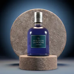 High-quality 3D Blender mockup featuring a customizable stylish perfume bottle against a circular backdrop.