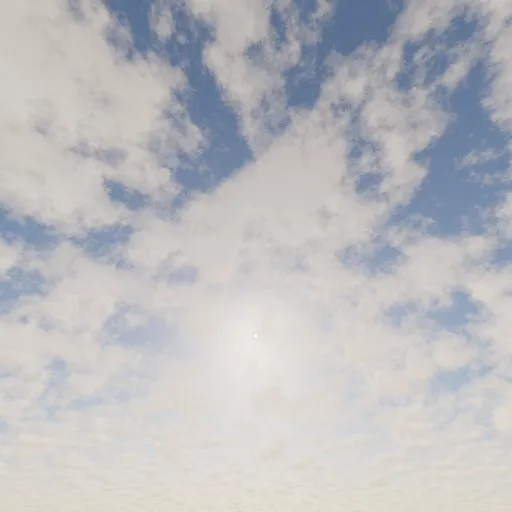 High-resolution sunny cloud sky for realistic 3D scene illumination, 12K dynamic range.