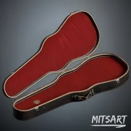 High-quality open violin case 3D model with detailed 4K textures, dual UV layout, rendered in Blender, ideal for musical scenes.