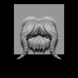 3D sculpting brush imprint of stylized beard and handlebar mustache for Blender model enhancement.