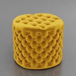 "Yellow Velvet Tufted Round Ottoman Stool 3D model for Blender 3D. Plush and stylish design with non-symmetrical fractals and golden shapes. Perfect addition to any 3D interior design project."