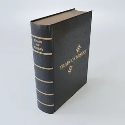"3D rendered model of 'Old Book: Train of Misery' inspired by Frank McKelvey featuring a captivating blend of literature, trains, eternity, and despair. This high-quality Blender 3D model showcases moderate details and comes with a promotional image divided into nine quarters for added intrigue. A must-have for literature enthusiasts and 3D animation creators alike."