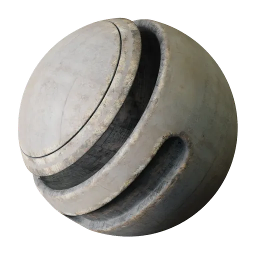 Highly detailed aged concrete 3D material with realistic scratches and edgewear for PBR texturing in Blender and other 3D apps.