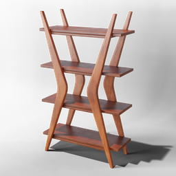 "Mid-century Shelving 3D model - a simple yet stylish wooden shelving unit with three shelves, perfect for displaying decorations. Created in Blender 3D, part of the Mid-Century Collection. Give us a rating and feedback!"