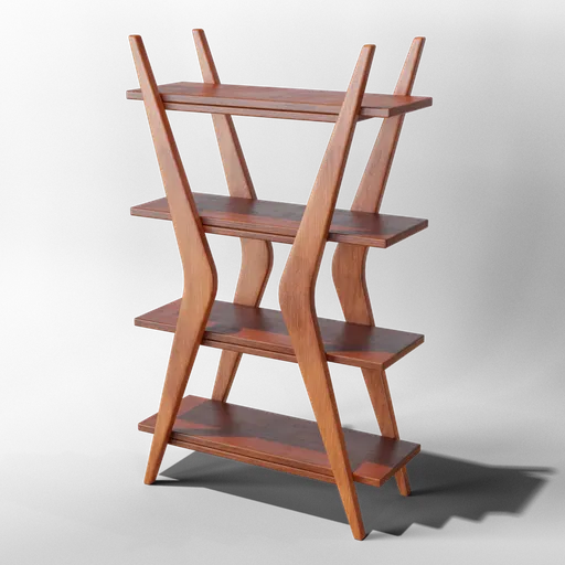 Wooden mid-century modern style 3D model shelving unit with ample space for decor, designed in Blender.