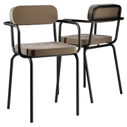 Realistic 3D render of two modern chairs with metal frame and plush cushions, optimized for Blender rendering.