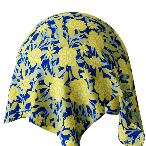 High-resolution yellow and blue floral PBR textile design for Blender 3D materials.