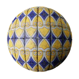 High-quality PBR Ornament tile material for Blender 3D featuring dull, weathered textures ideal for creating realistic walls, floors, and sidewalks.