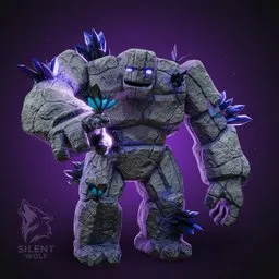 Crystall Golem Warrior Rigged Animated