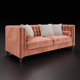 Velvet tufted 3D model sofa with customizable colors, ideal for Blender interior design renderings.