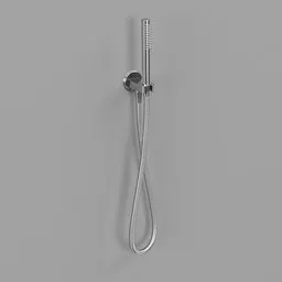 3D-rendered chromium shower hand faucet with hose and holder, detailed shader texture, compatible with Blender.