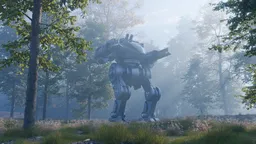 Combat Mech in Misty Forest
