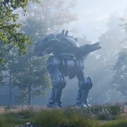 Combat Mech in Misty Forest