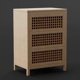 Detailed 3D model of a modern chest of drawers, textured for Blender rendering, ideal for hall interiors.