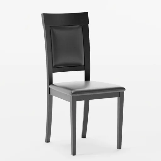 3D model of a sleek, modern black wooden dining chair with leather detailing, compatible with Blender.