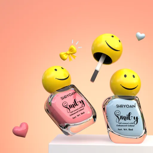 Smiley nail enamel  with heart and bow