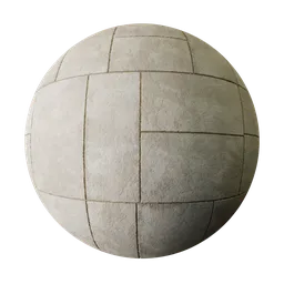 High-quality PBR limestone chipped tiles texture with beige shades, surface imperfections for 3D rendering in Blender.