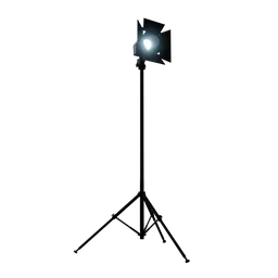 "Photography and Videography Set with a Single Bulb Light 3D Model for Blender 3D. Realistic texture and video game asset file for display items and standing microphones, with a floodlight facing the audience. Perfect for creative projects and video game assets."
