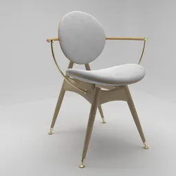 "Modern Living Lounge Dining Chair featuring White Wool Seat and Wooden Frame by OVERGAARD & DYRMAN, rendered in Vue and offered as a high-detail, 3D model for use in Blender 3D. Golden collar and purist design create a Hollywood-standard, minimalist look perfect for modern interiors."