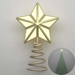 3D printed gold star tree topper with a spiral base designed for Blender rendering.