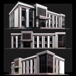 Minimalist architectural 3D model with glass front for Blender, highlighting clean lines and modern design in monochrome.