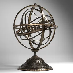 Detailed 3D rendering of a steampunk-inspired armillary sphere with intricate gears, perfect for Blender artists.