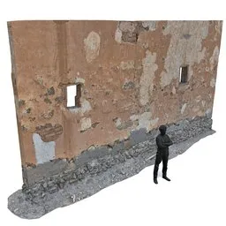 Detailed 3D model of an eroded historic wall with high-resolution textures for Blender.
