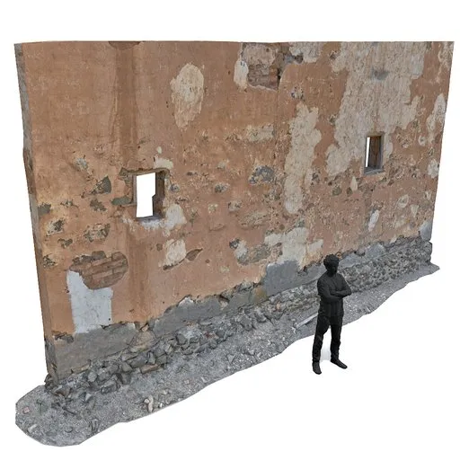 Detailed 3D model of an eroded historic wall with high-resolution textures for Blender.