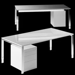 Highly detailed modern office desk 3D model, optimized for Blender rendering and design visualization.