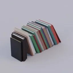 Detailed 3D model of multi-colored book stack for Blender, ideal for realistic shelf staging.