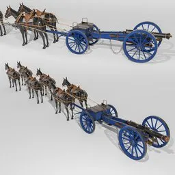 Detailed 3D model of 1842 Prussian cannon with six horses, modular parts, adjustable angles for historical military scenes in Blender.