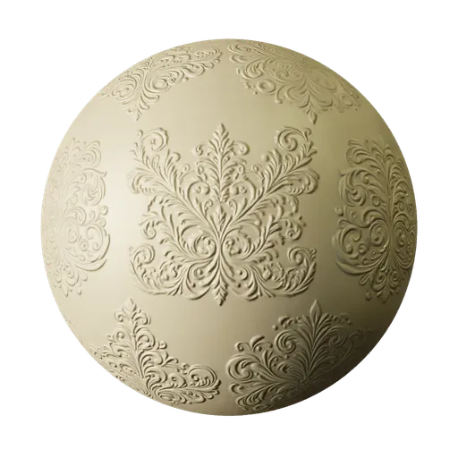 High-resolution Victorian Anaglypta wallpaper PBR material for 3D rendering and texturing in Blender.