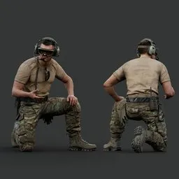 Tactical Infantry Soldier WorkKnees Pose