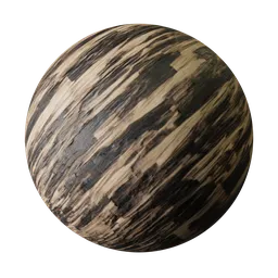 High-resolution PBR texture of striped ebony wood, ideal for realistic flooring in 3D modeling and rendering.