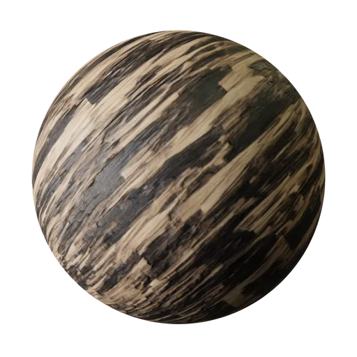 High-resolution PBR texture of striped ebony wood, ideal for realistic flooring in 3D modeling and rendering.