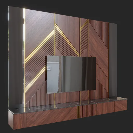 Modern 3D-rendered TV console with sleek design and realistic textures, showcasing Blender 4.1 capabilities.