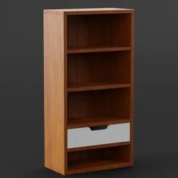 Detailed wooden wall-shelf 3D model with drawers for hall interior design in Blender.
