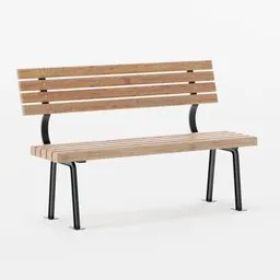 High-quality 3D model of a wooden street bench with metal legs, designed for accessibility in Blender 3D format.