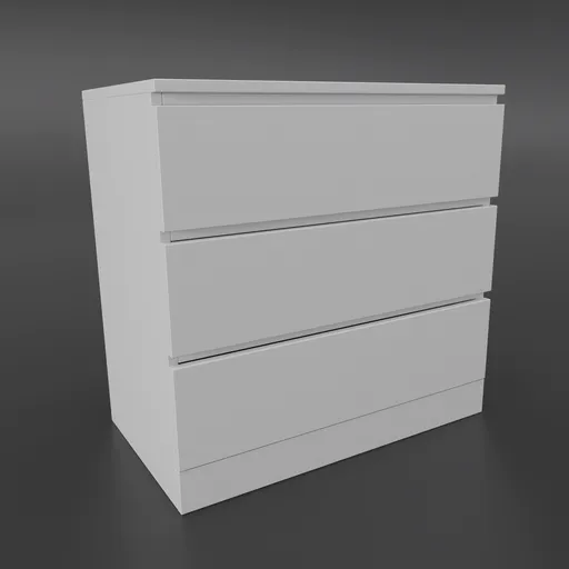 Highly detailed white 3D model of IKEA-inspired drawers, perfect for Blender rendering and hall interior design visualization.